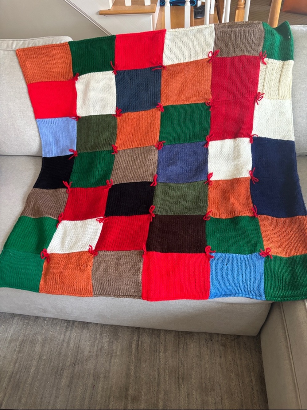 Handmade! Colorblock Knit Patchwork Throw Blanket - Multicolor